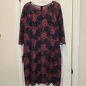 Elegant Lace Dress in Black and Red Roses